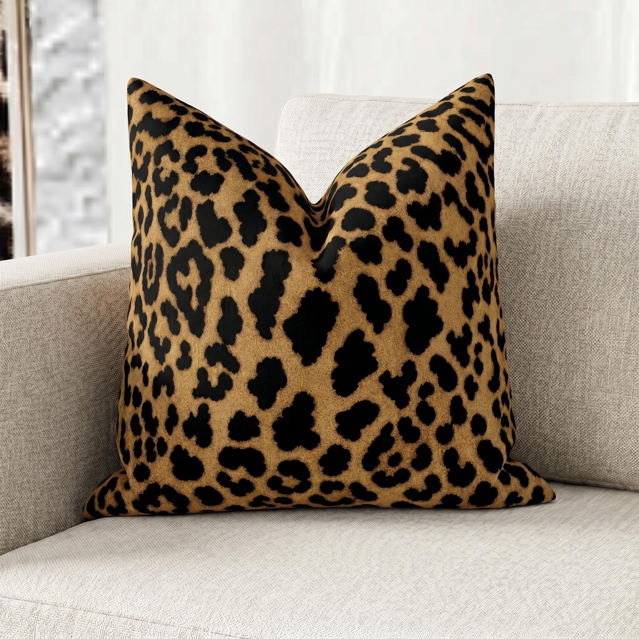 Cheetah Print Faux Linen Throw Pillow with Insert - Haven Walls