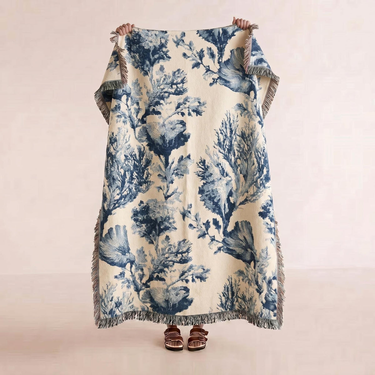 Coastal Chinoiserie Woven Throw Blanket - Haven Walls