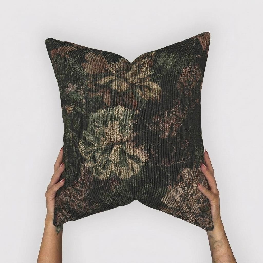 Dark Botanical Woven Throw Pillow with Insert, 17" x 18" - Haven Walls