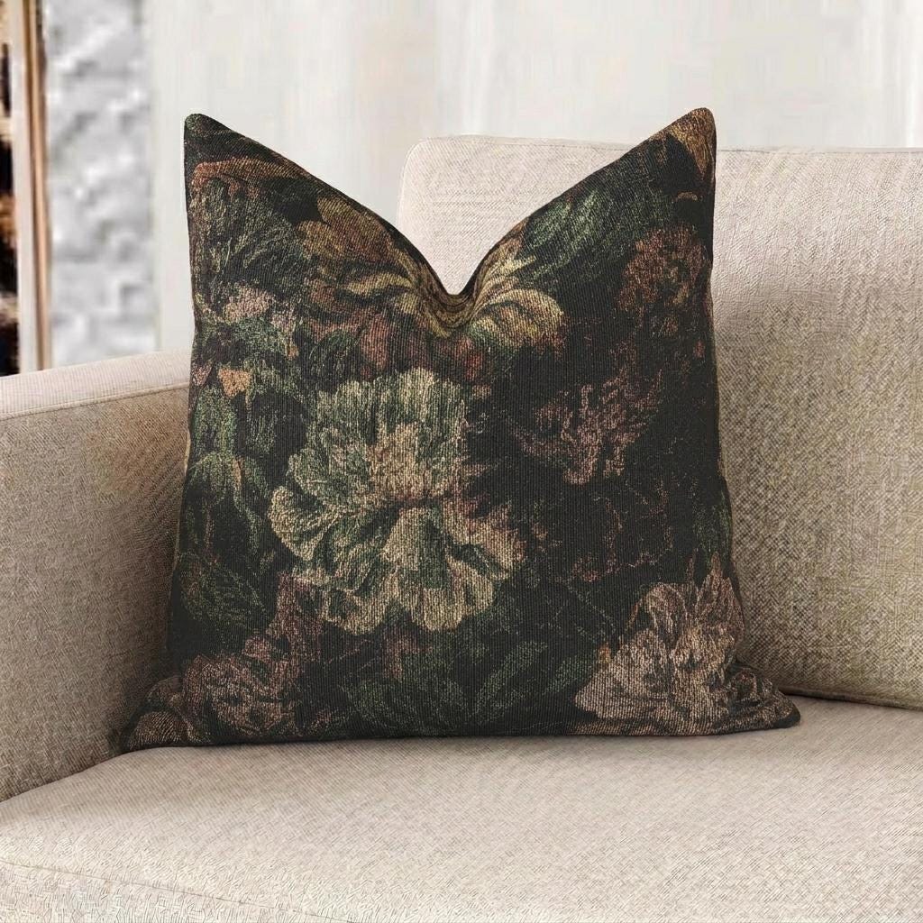 Dark Botanical Woven Throw Pillow with Insert, 17" x 18" - Haven Walls