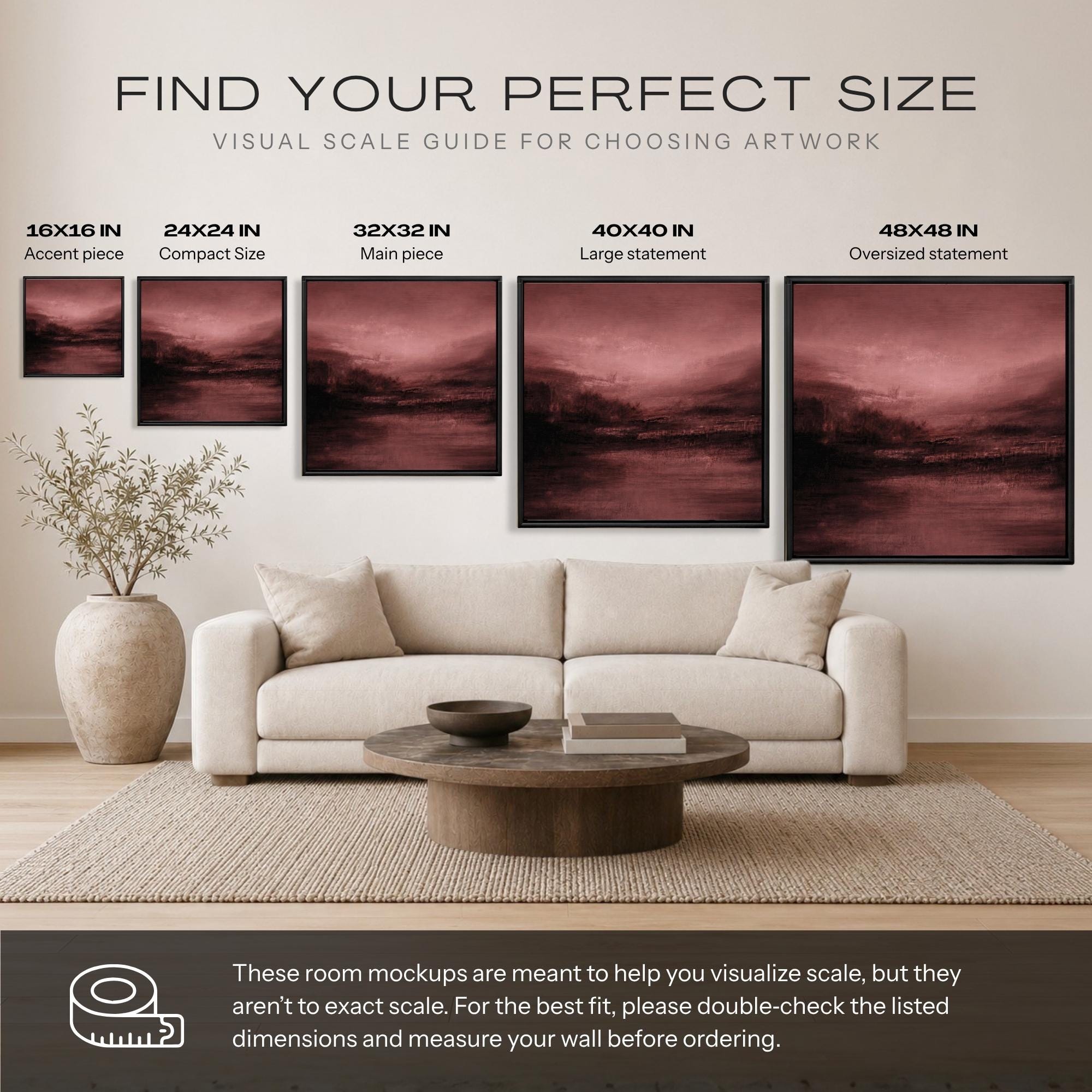 Burgundy Canvas Wall Art – Oversized Abstract Landscape Art | Moody Plum Painting