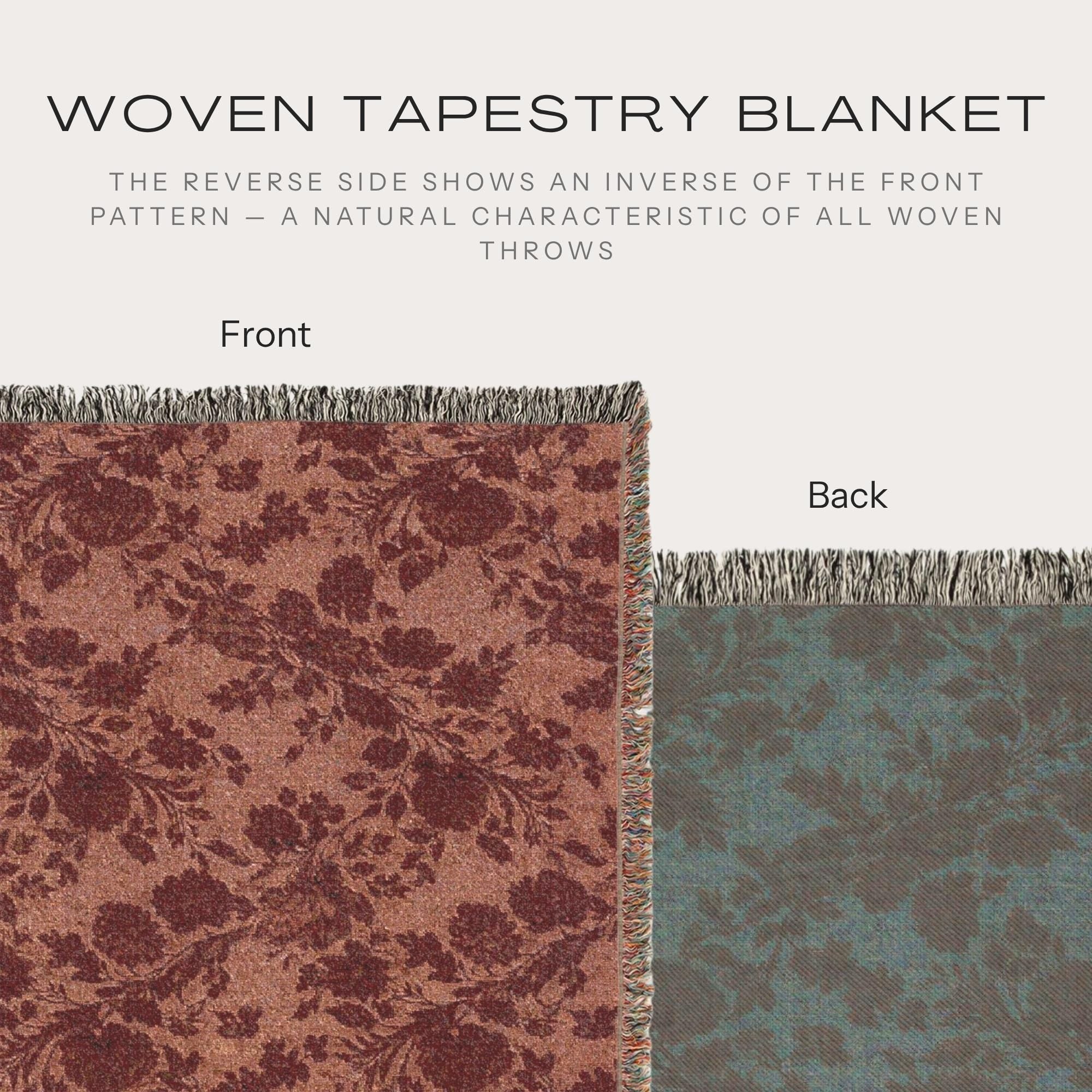 Burgundy Woven Throw Blanket, 100% Cotton Jacquard, Fringed Edges
