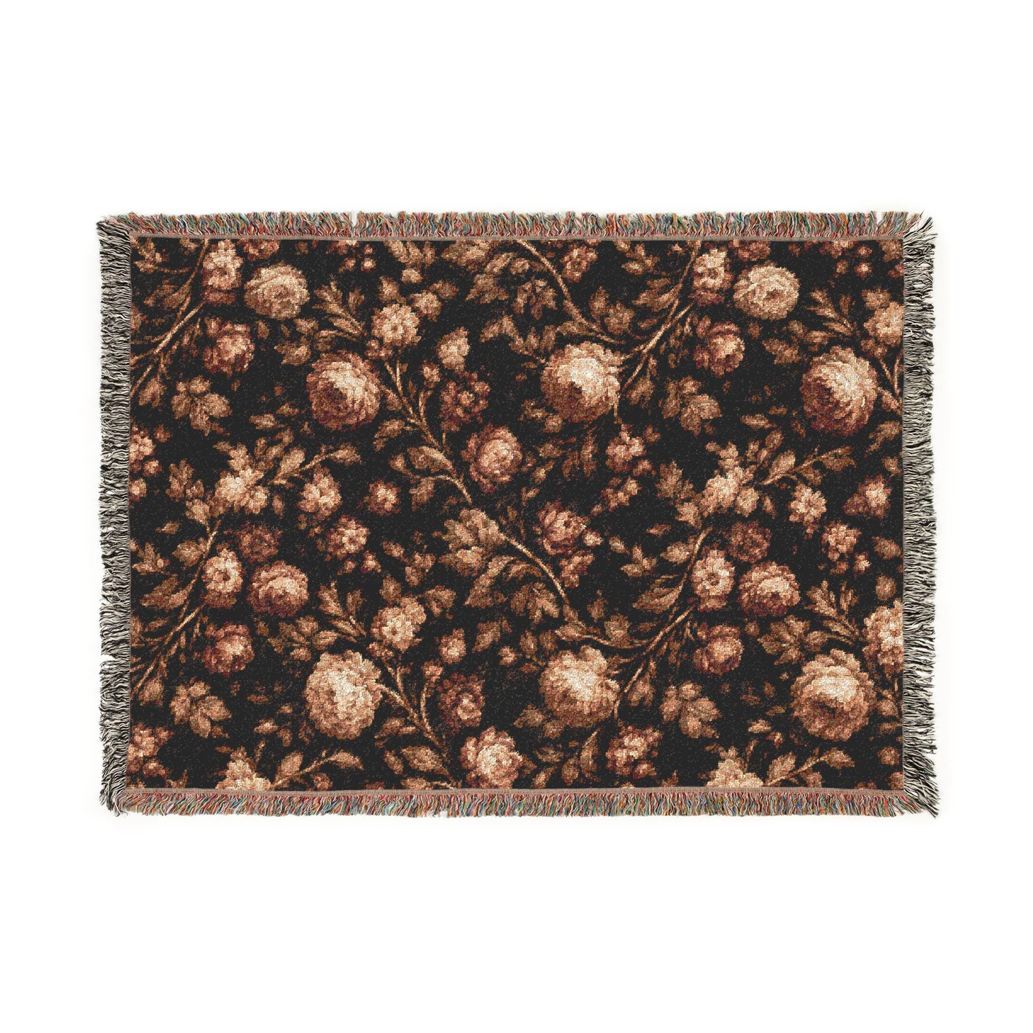 Dark Academia Blanket – Gothic Woven Throw With Baroque Floral Design | Cozy Cotton Fabric