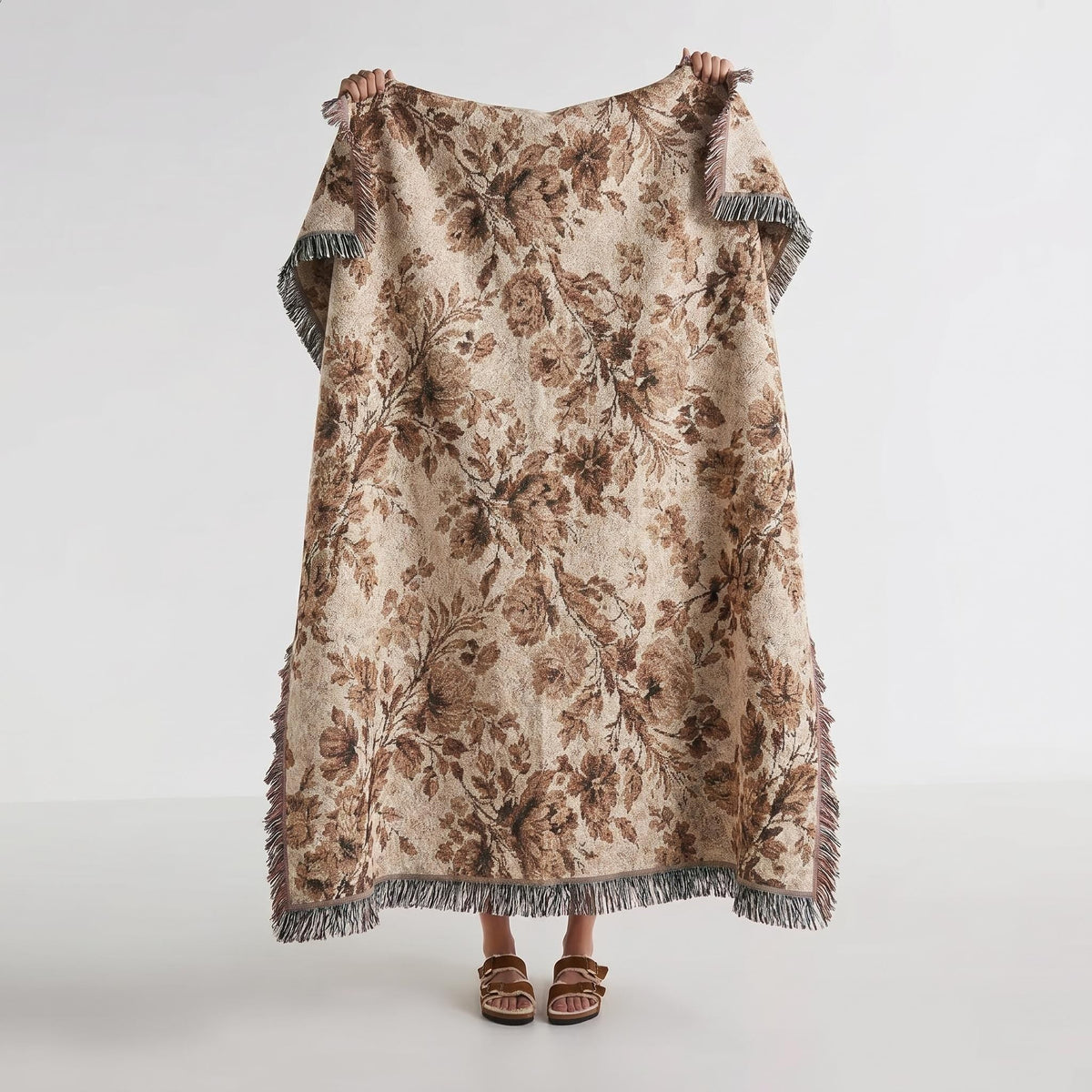 Floral Vintage Taupe Blanket - Haven Walls
