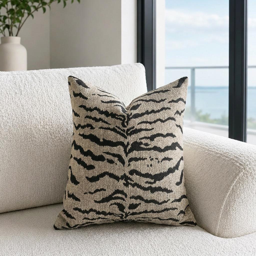 Gray Tiger Stripe Woven Pillow with Insert, 17" x 18" - Haven Walls