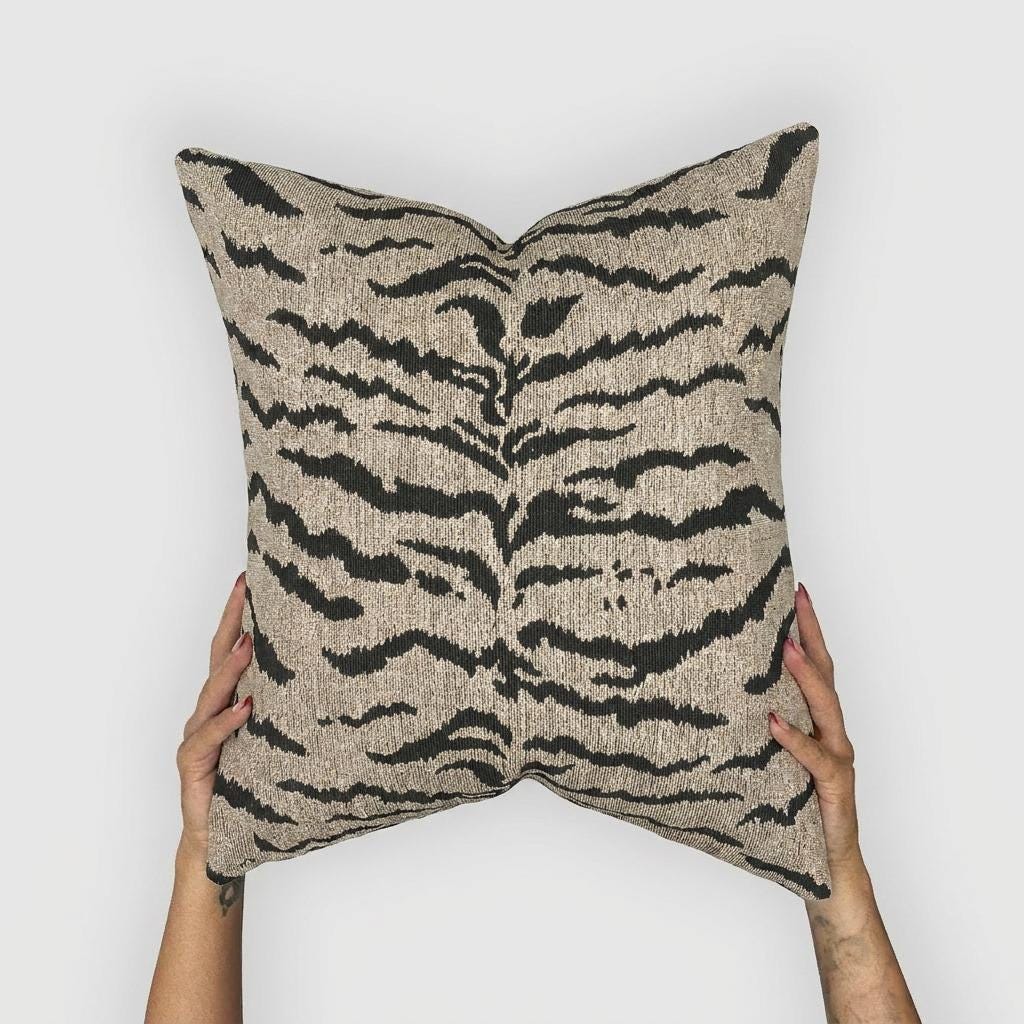 Gray Tiger Stripe Woven Pillow with Insert, 17" x 18" - Haven Walls