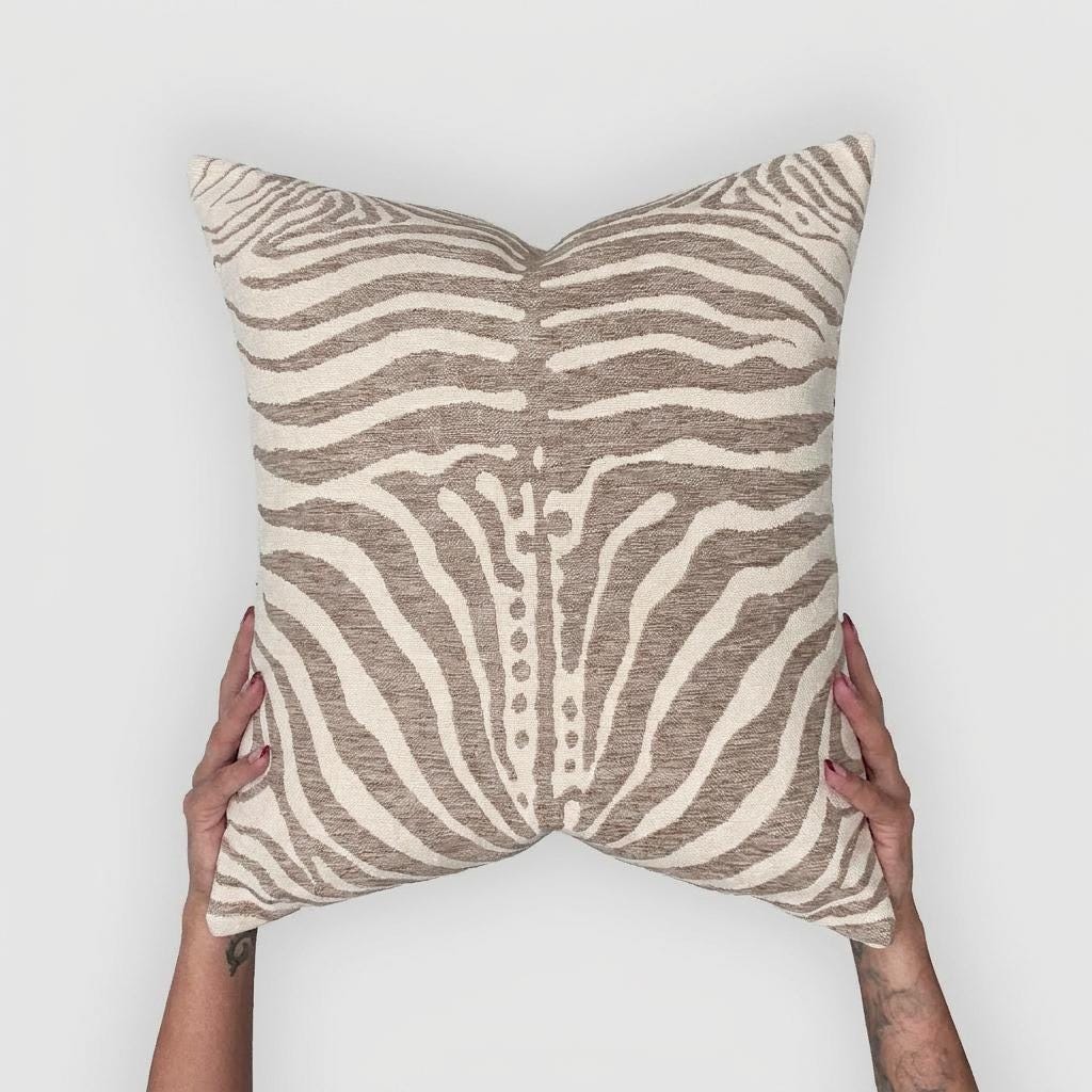 Greige Zebra Stripe Woven Pillow with Insert, 17" x 18" - Haven Walls