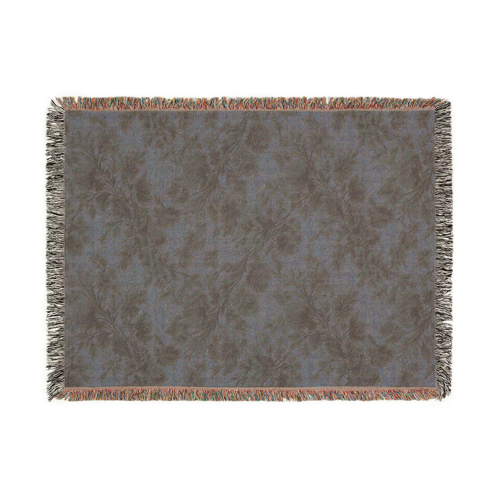 Olive Green Botanical Floral Pattern Woven Blanket | Rustic Fall Throw Blanket