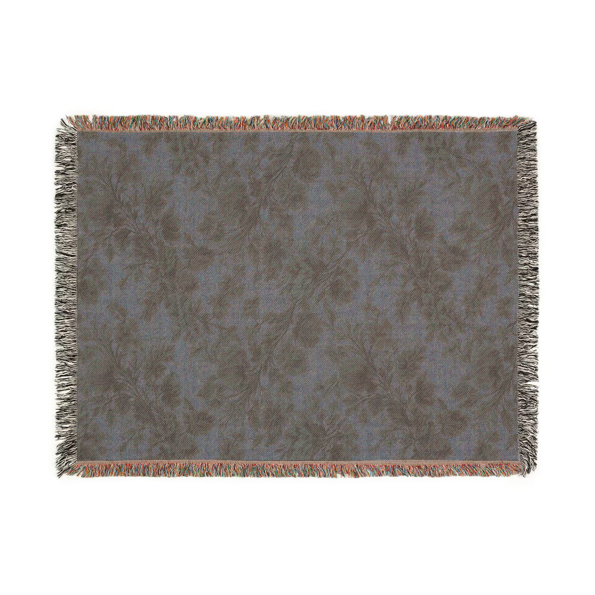 Olive Green Botanical Floral Pattern Woven Blanket | Rustic Fall Throw Blanket