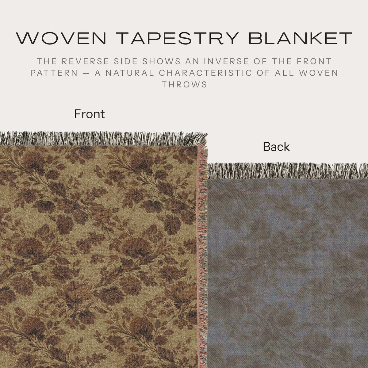 Olive Green Botanical Floral Pattern Woven Blanket | Rustic Fall Throw Blanket