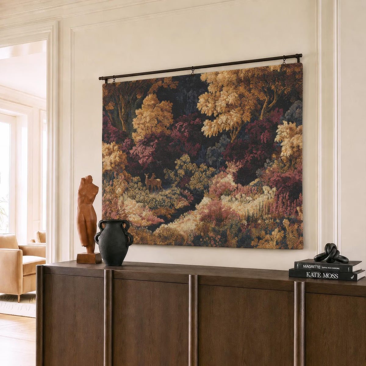 Plum & Gold Toile Wall Tapestry