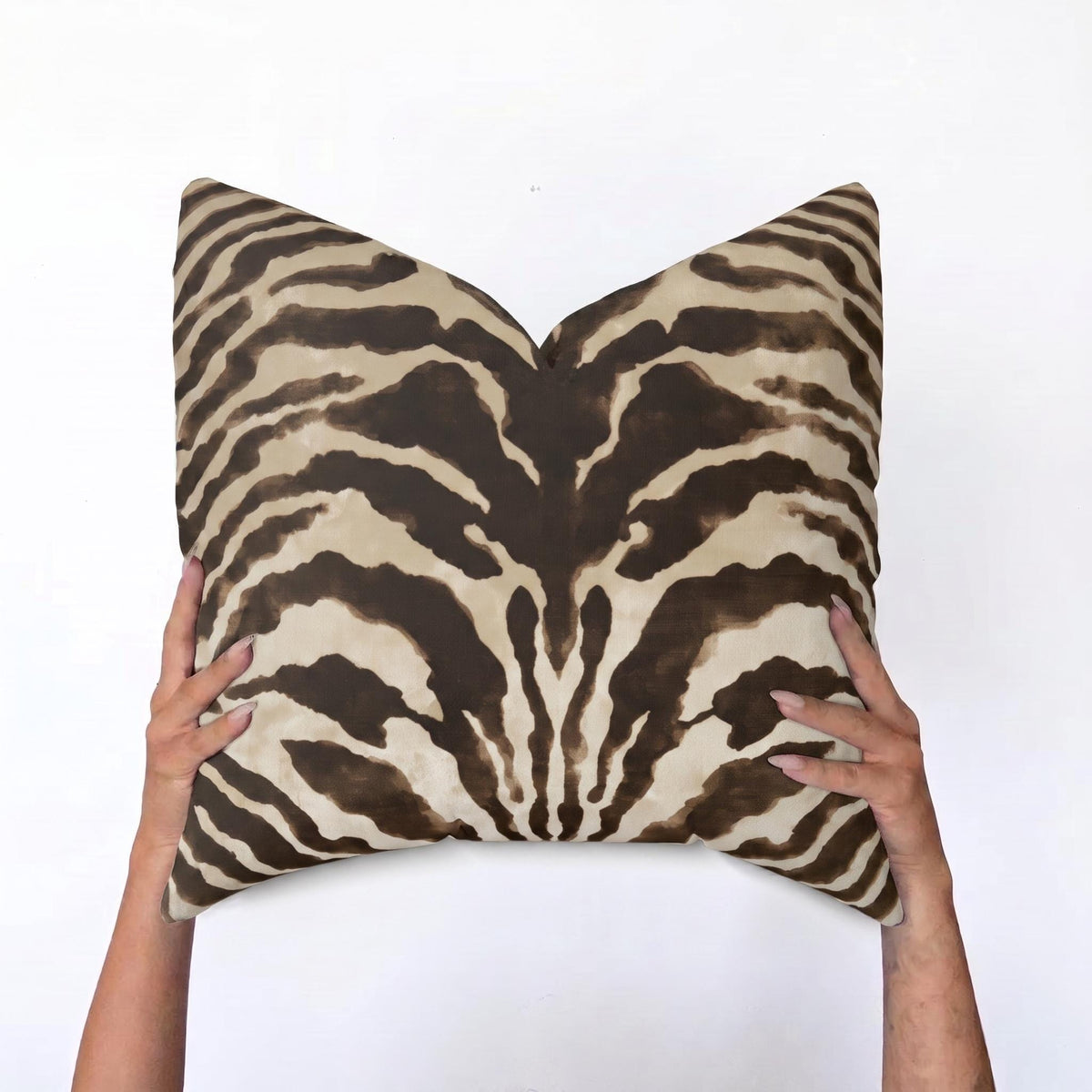 Brown zebra print throw pillow close-up