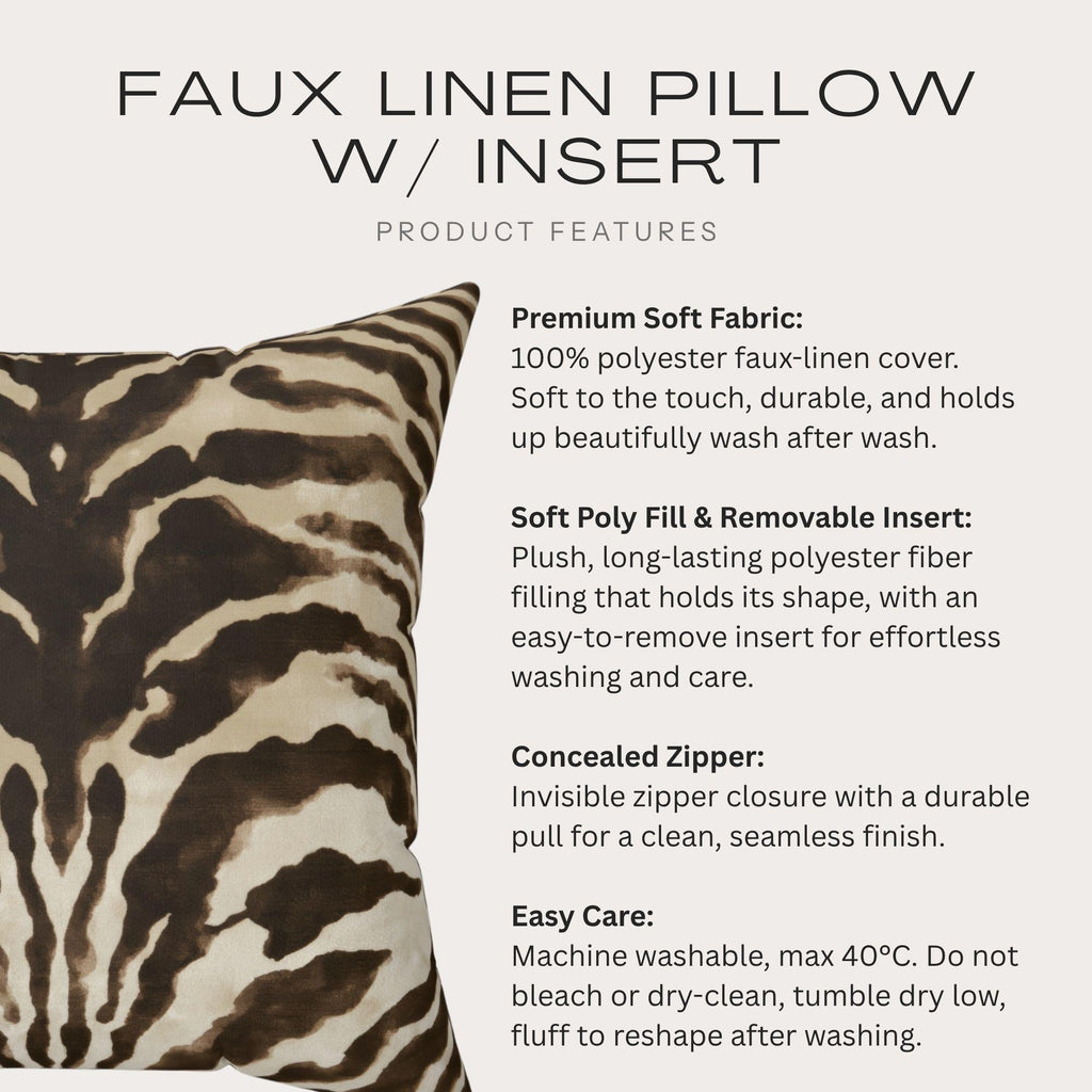 Brown zebra faux linen pillow product features