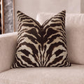 Brown and cream zebra print faux linen throw pillow