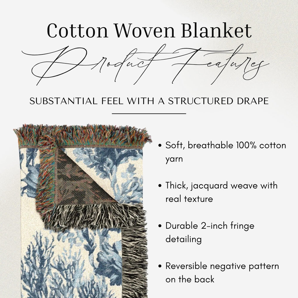 Indigo Garden Woven Throw Blanket - Haven Walls