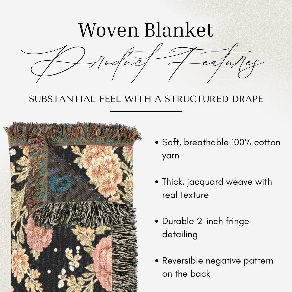 Midnight Rose Woven Throw Blanket - Haven Walls