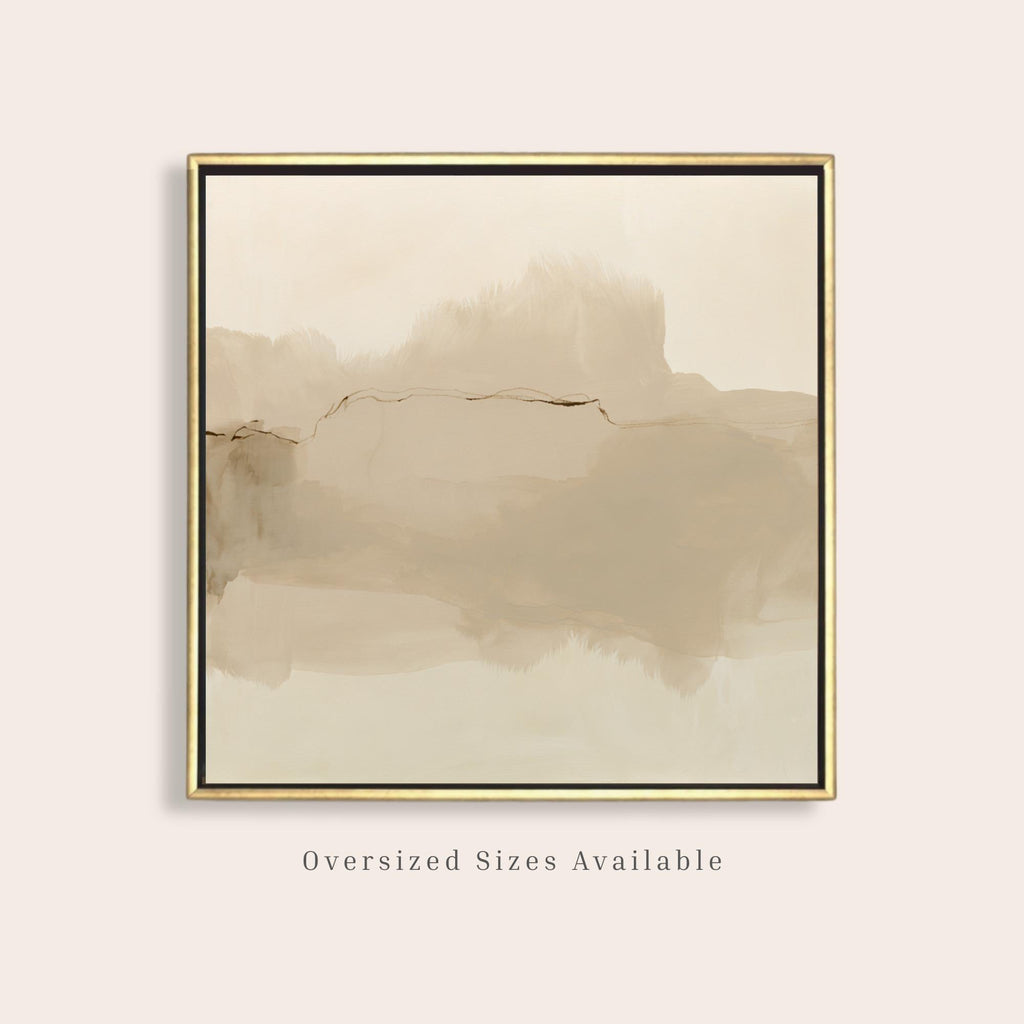 Neutral Abstract Canvas Art, Square Taupe Watercolor Print, Framed - Haven Walls