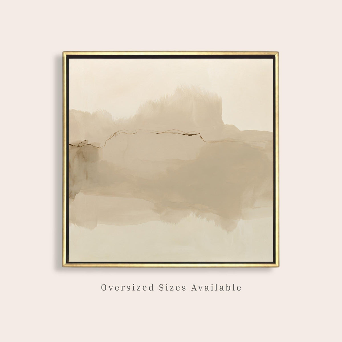 Neutral Abstract Canvas Art, Square Taupe Watercolor Print, Framed - Haven Walls