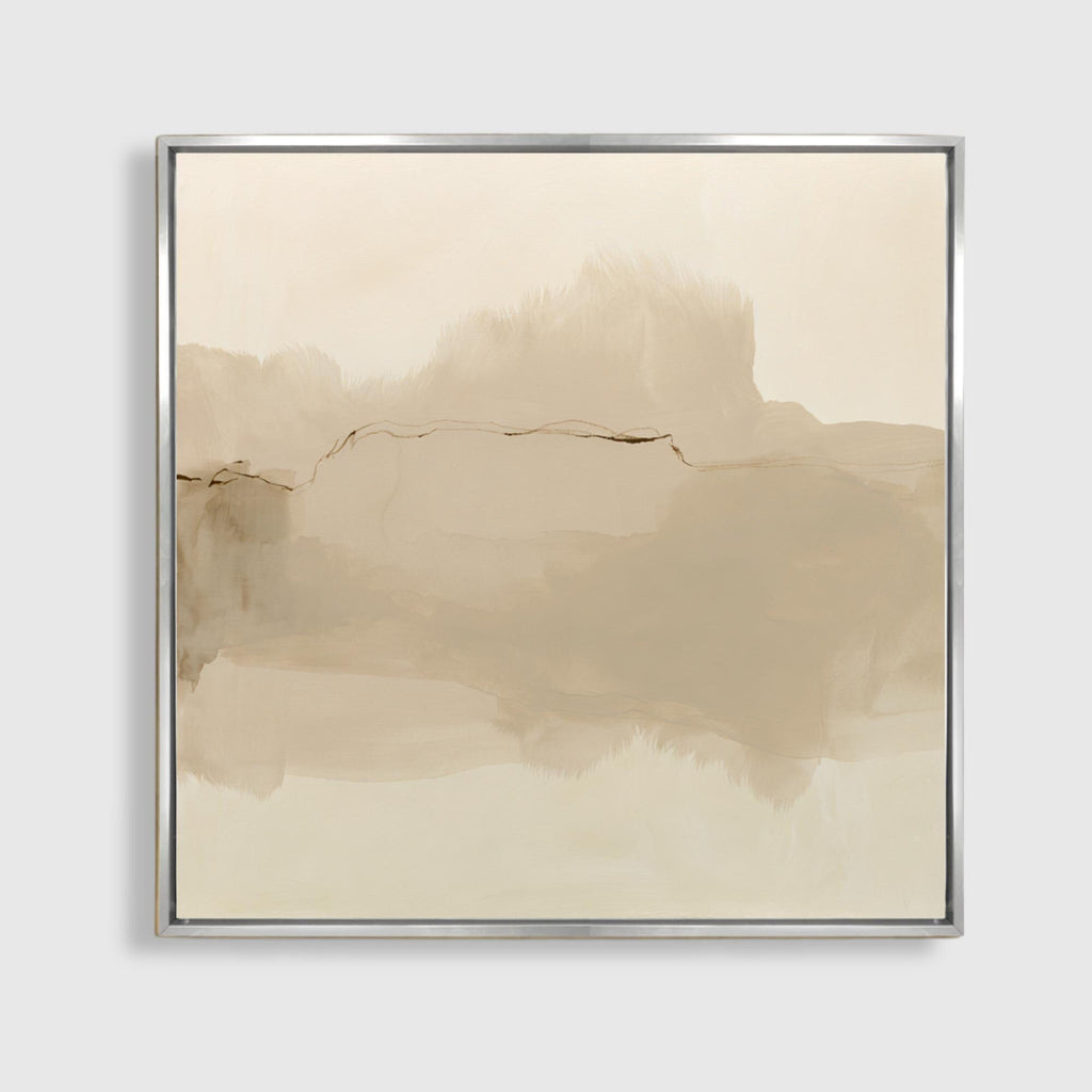 Neutral Abstract Canvas Art, Square Taupe Watercolor Print, Framed - Haven Walls