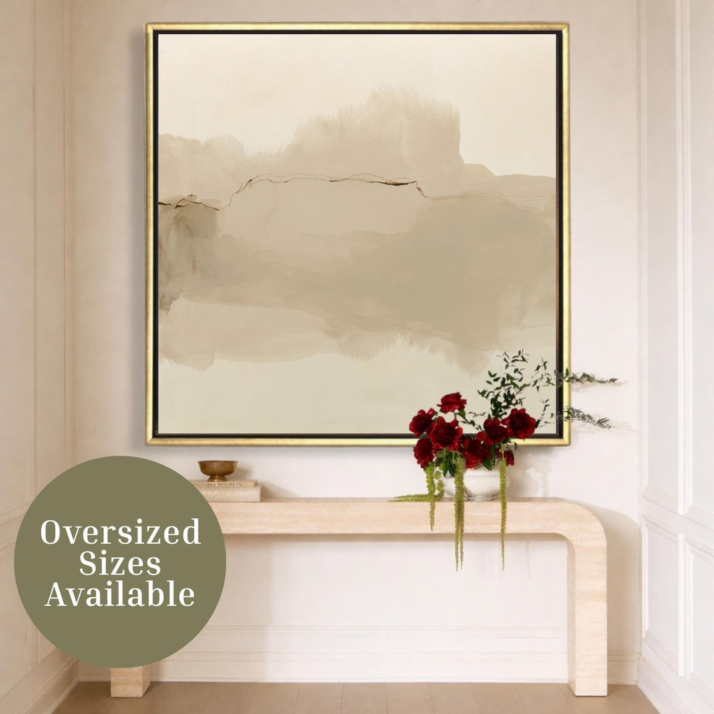 Neutral Abstract Canvas Art, Square Taupe Watercolor Print, Framed - Haven Walls