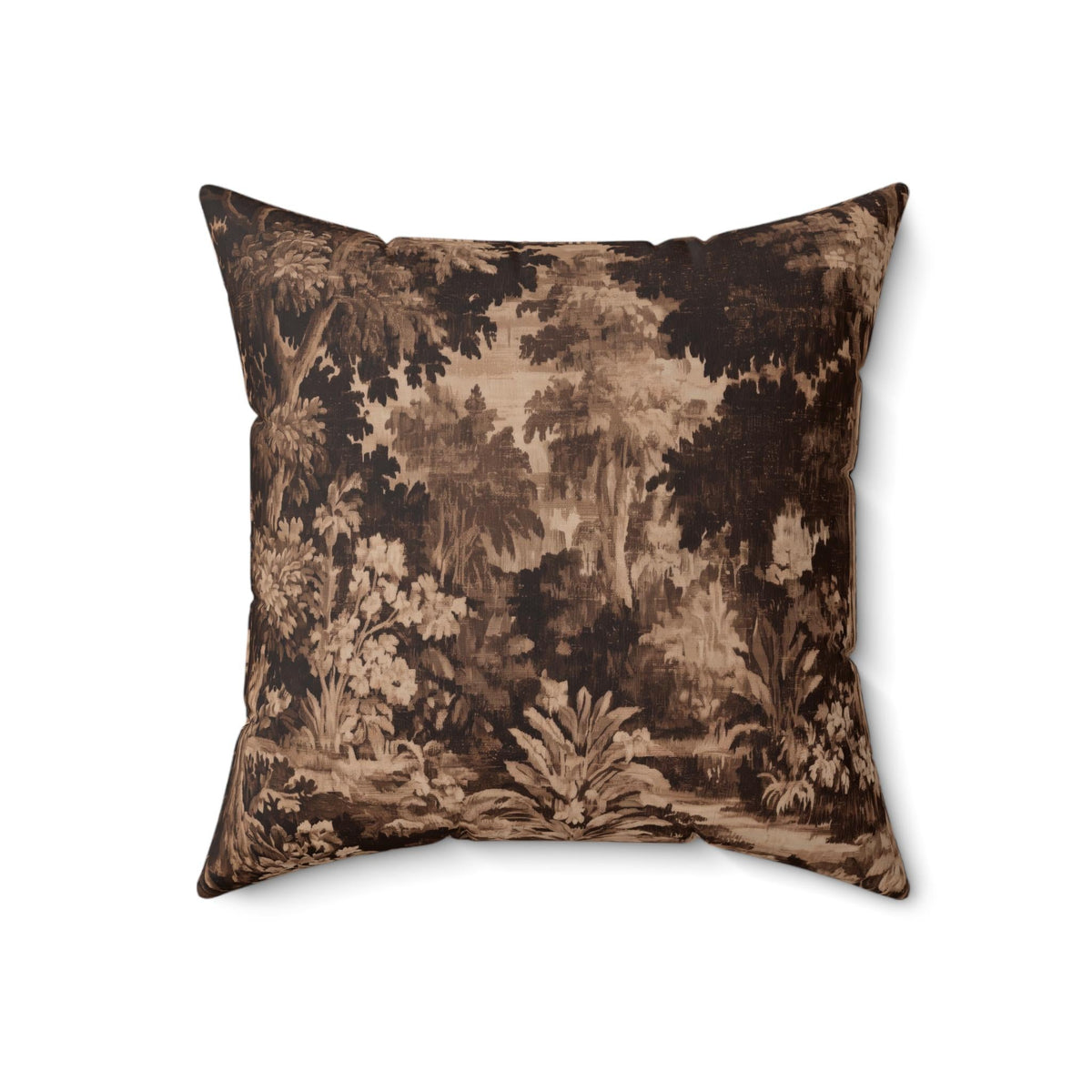 Sepia Forest Toile Faux Linen Throw Pillow with Insert - Haven Walls