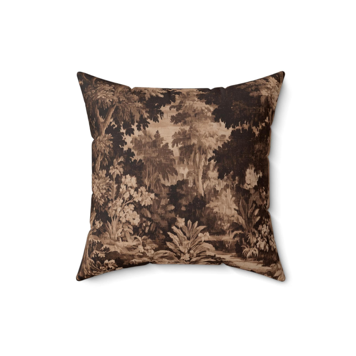 Sepia Forest Toile Faux Linen Throw Pillow with Insert - Haven Walls