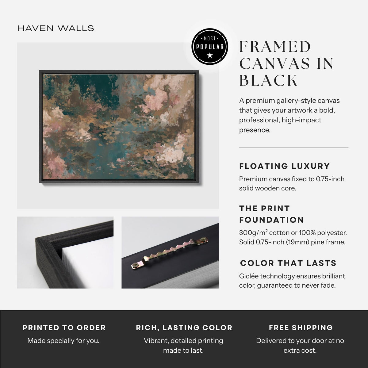 Teal & Dusty Pink Abstract Canvas - Haven Walls
