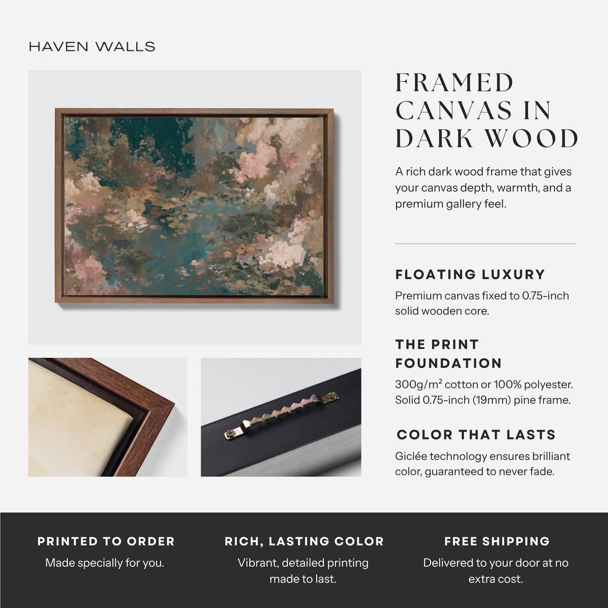 Teal & Dusty Pink Abstract Canvas - Haven Walls