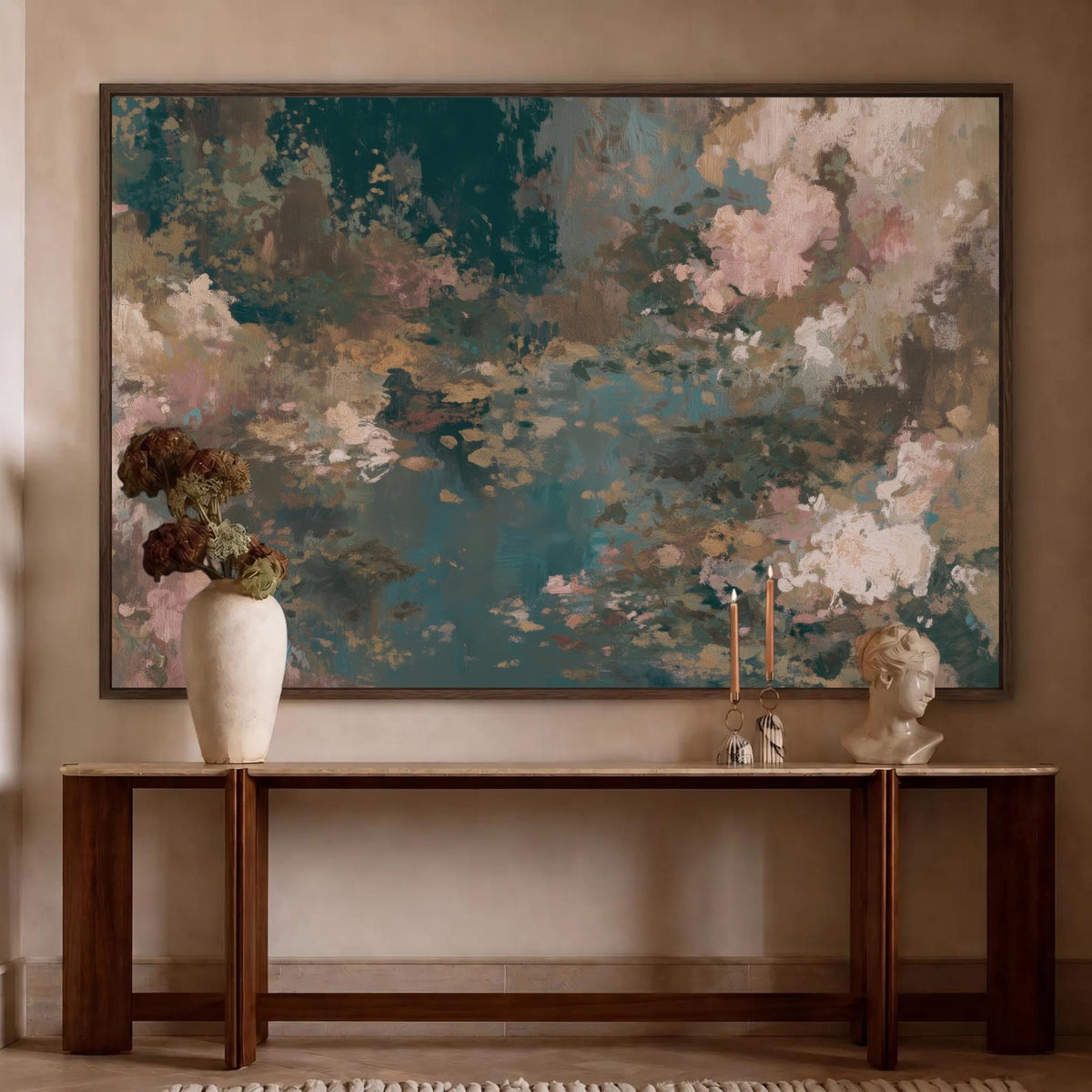 Teal & Dusty Pink Abstract Canvas - Haven Walls