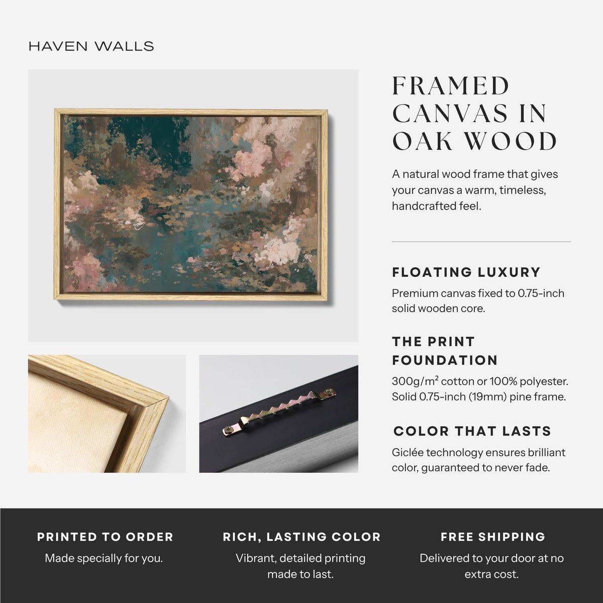 Teal & Dusty Pink Abstract Canvas - Haven Walls