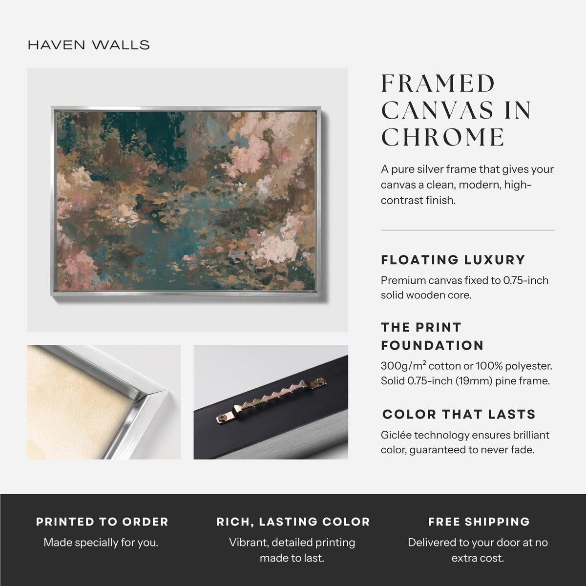 Teal & Dusty Pink Abstract Canvas - Haven Walls