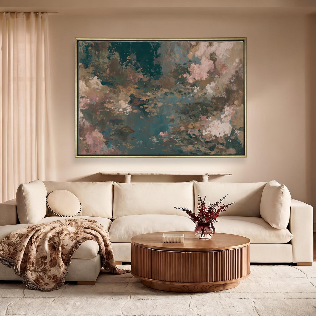 Teal & Dusty Pink Abstract Canvas - Haven Walls