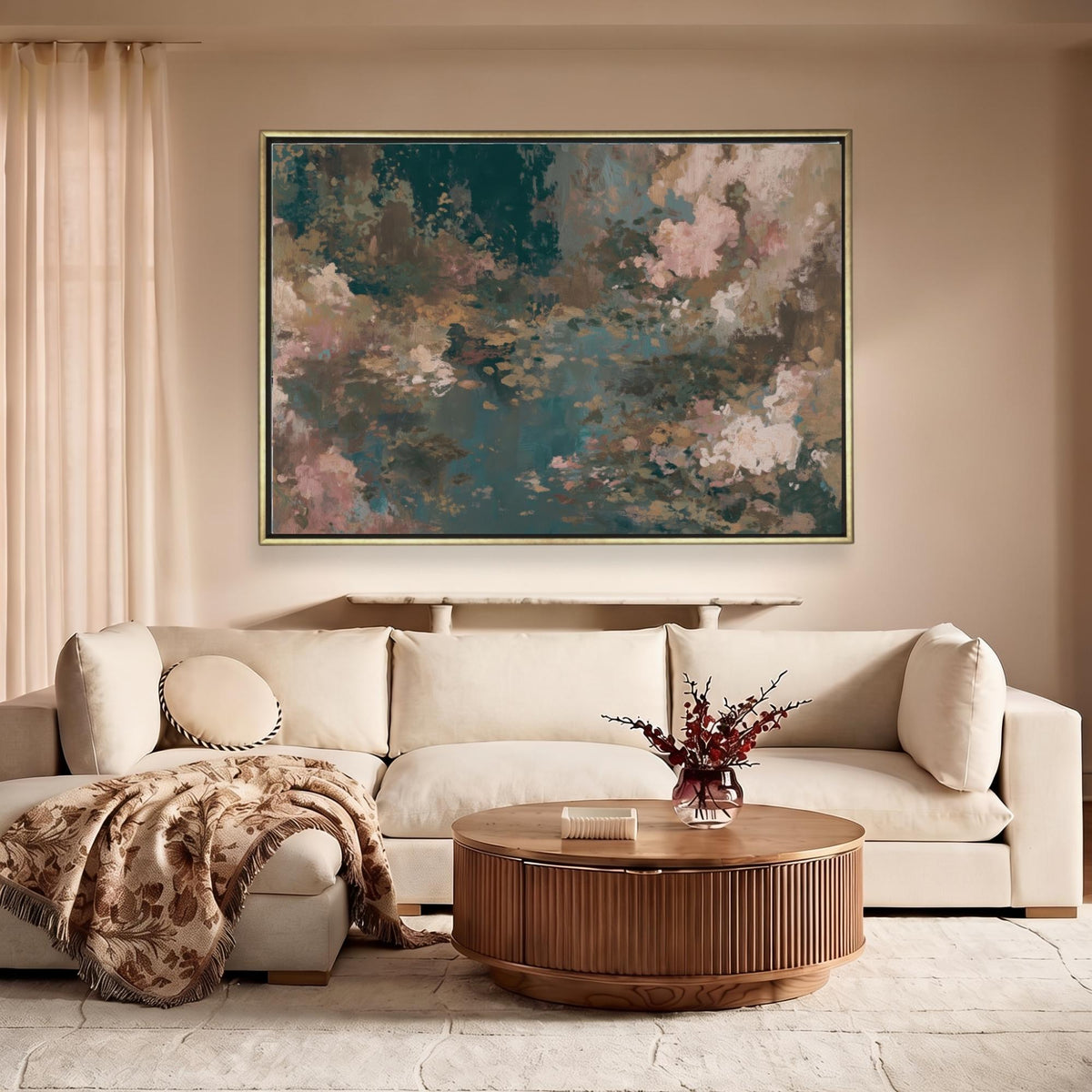 Teal & Dusty Pink Abstract Canvas - Haven Walls