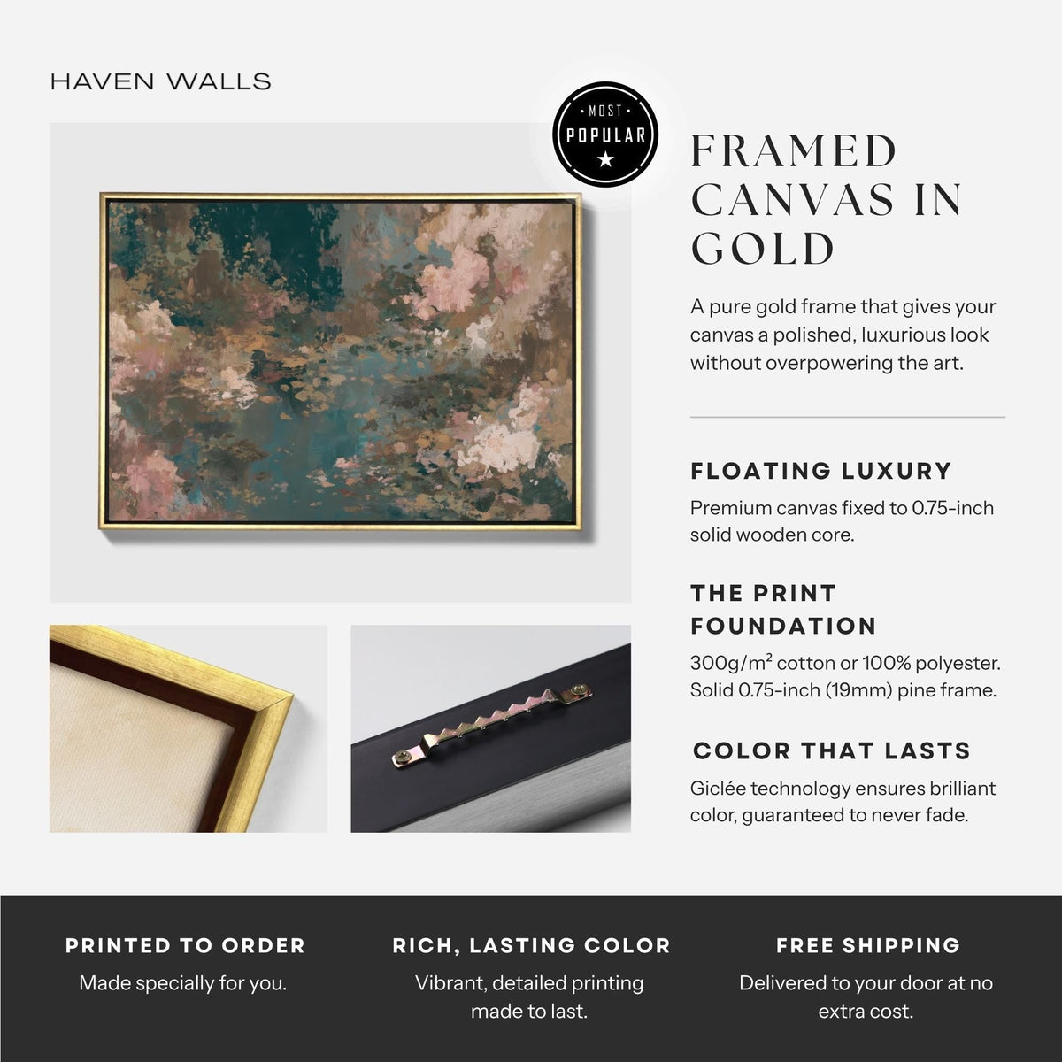 Teal & Dusty Pink Abstract Canvas - Haven Walls