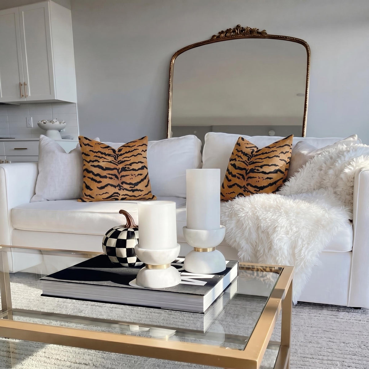 Tiger Print Faux Linen Throw Pillow with Insert - Haven Walls