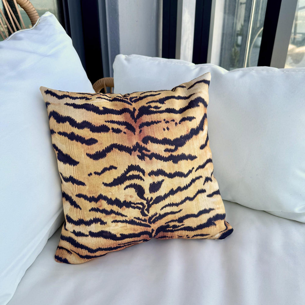 Tiger Print Faux Linen Throw Pillow with Insert - Haven Walls