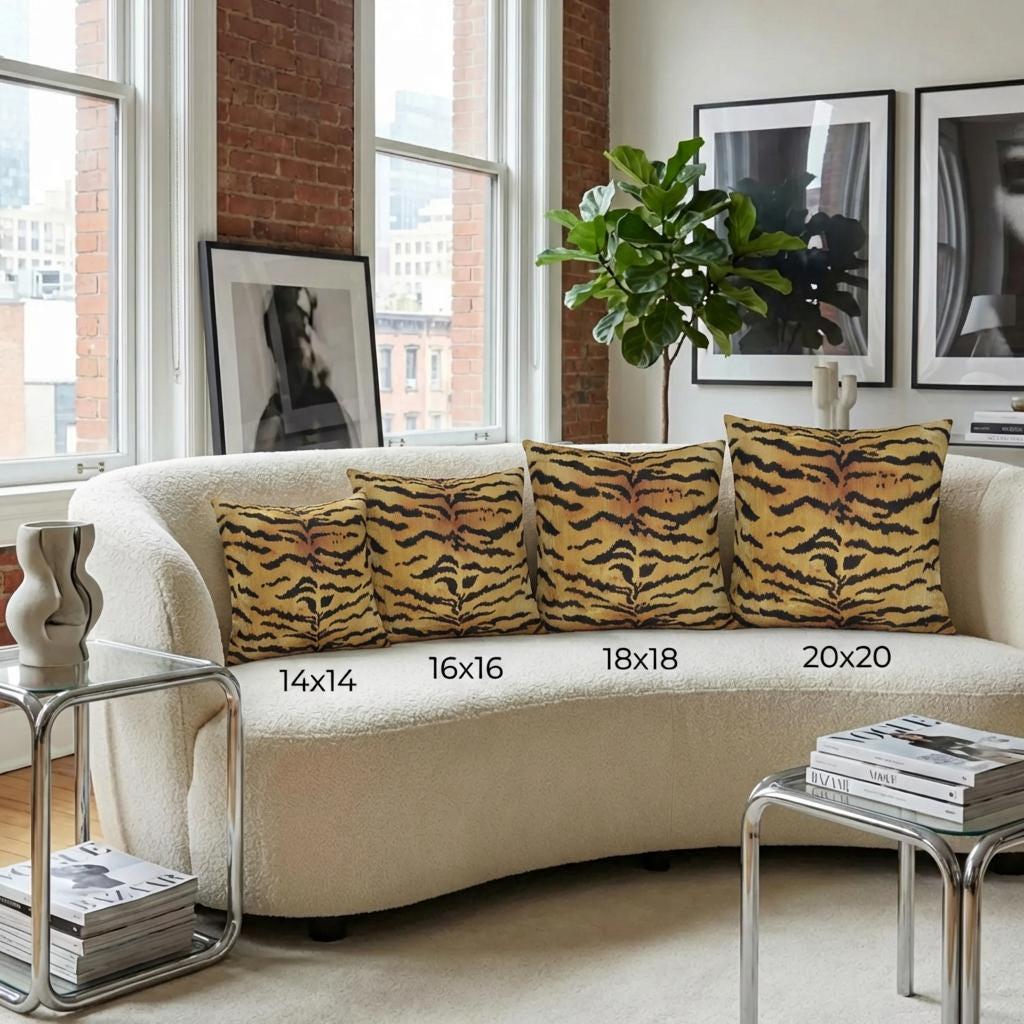 Tiger Print Faux Linen Throw Pillow with Insert - Haven Walls