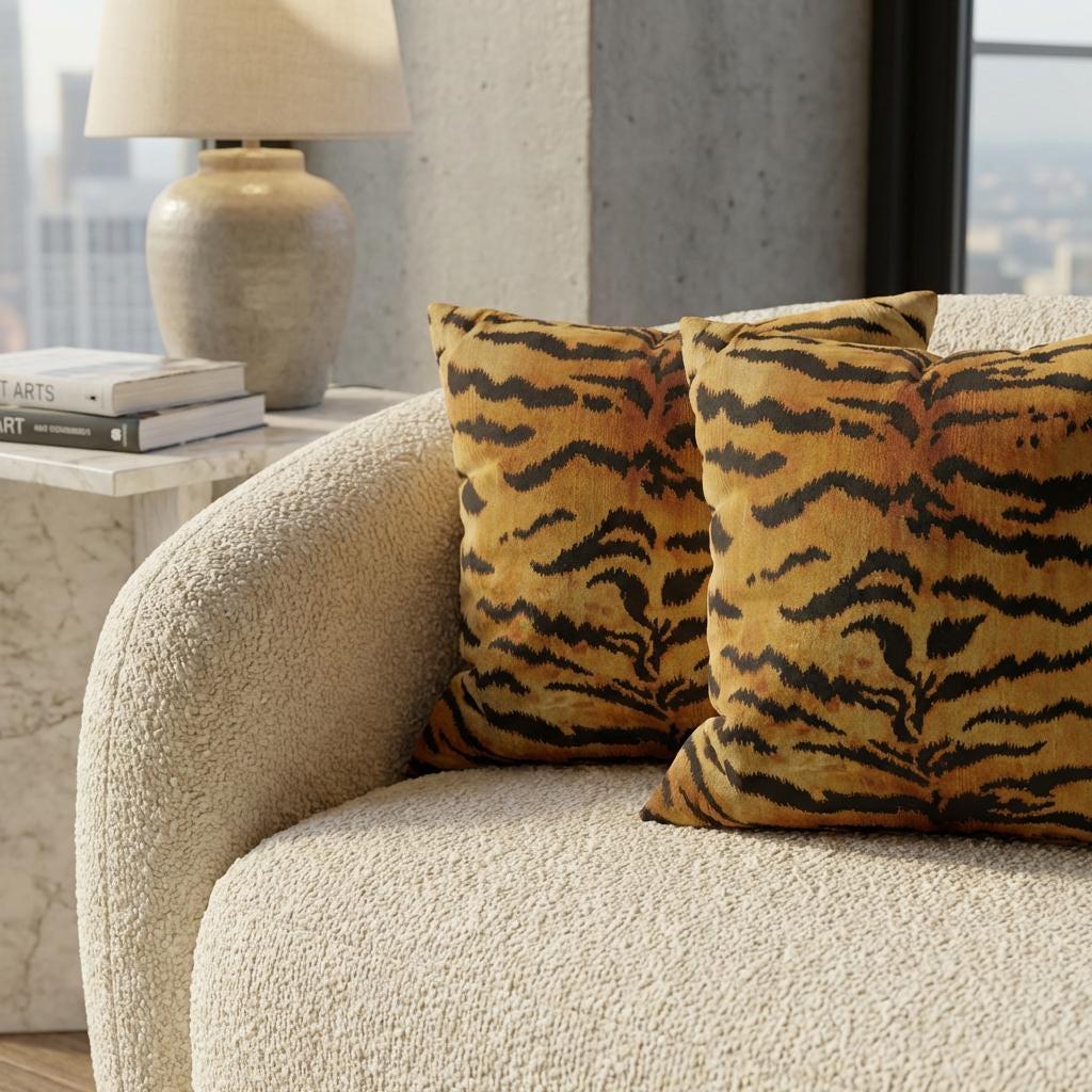 Tiger Print Faux Linen Throw Pillow with Insert - Haven Walls