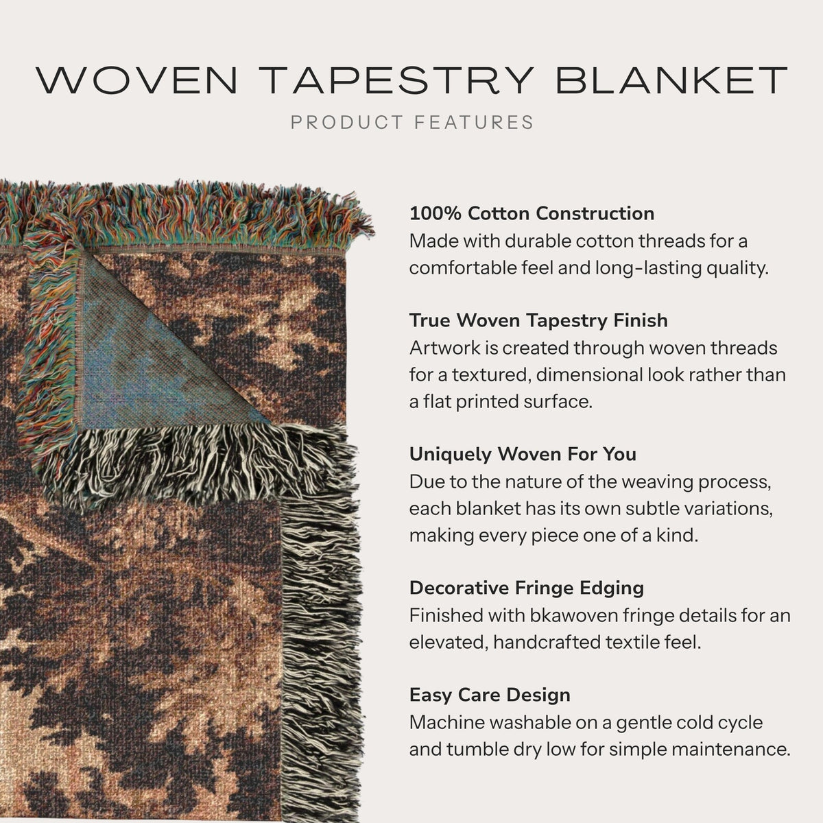Vintage Floral Tapestry Brown Woven Blanket | Rustic Botanical Tapestry - Haven Walls