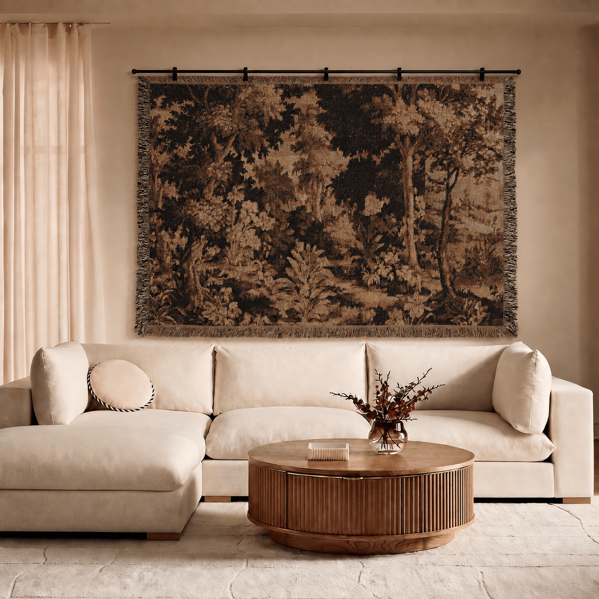 Vintage Floral Tapestry Brown Woven Blanket | Rustic Botanical Tapestry - Haven Walls