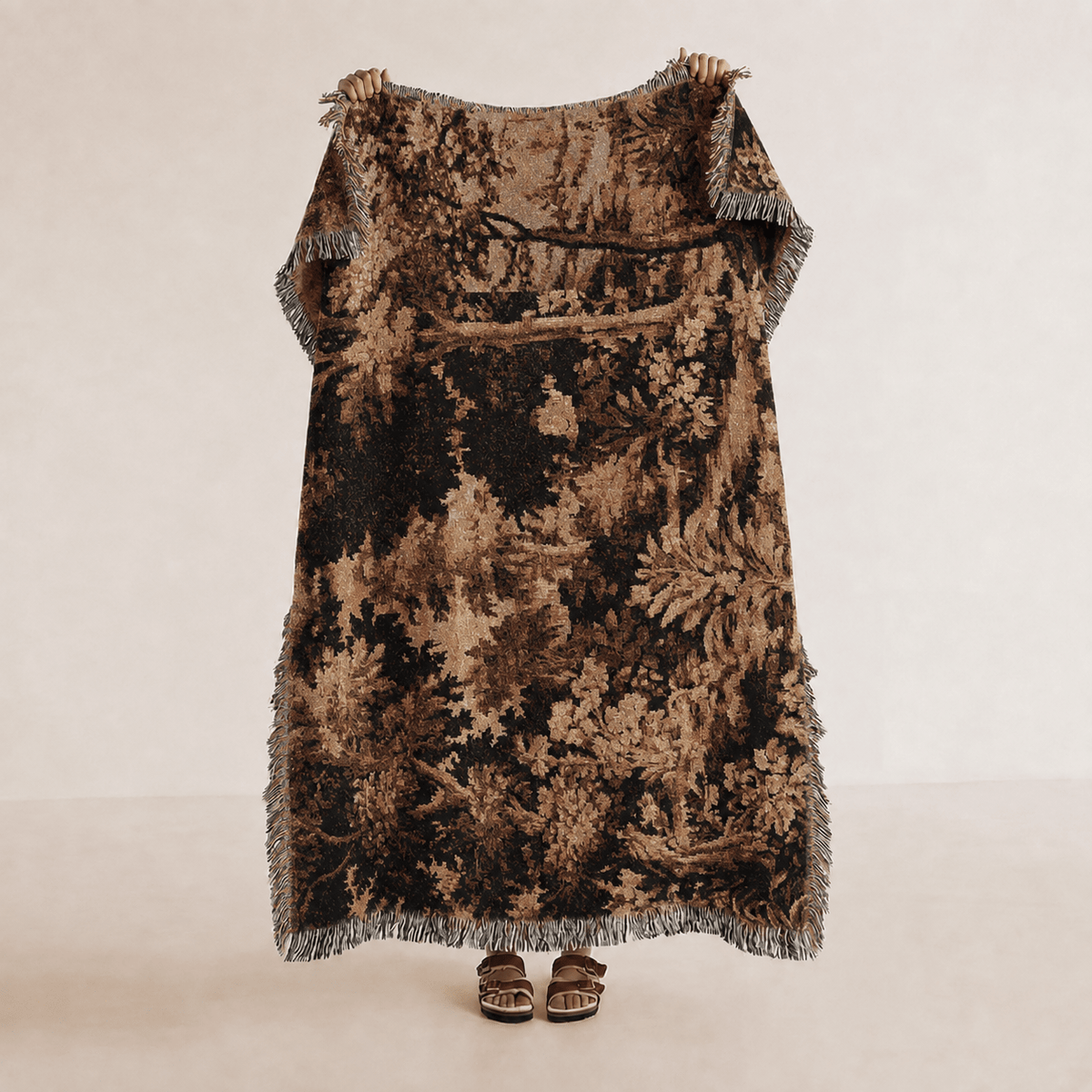 Vintage Floral Tapestry Brown Woven Blanket | Rustic Botanical Tapestry - Haven Walls