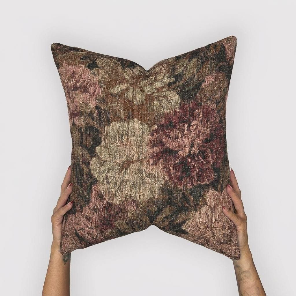 Vintage Peony Woven Pillow with Insert, 17" x 18" - Haven Walls
