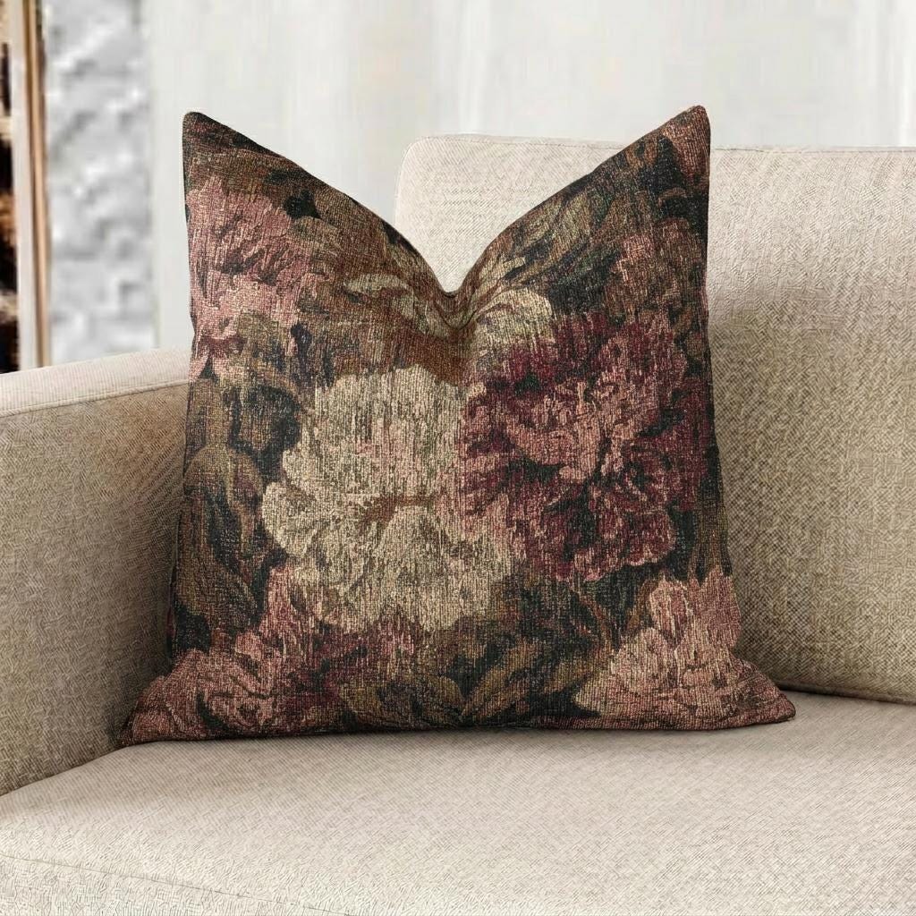 Vintage Peony Woven Pillow with Insert, 17" x 18" - Haven Walls
