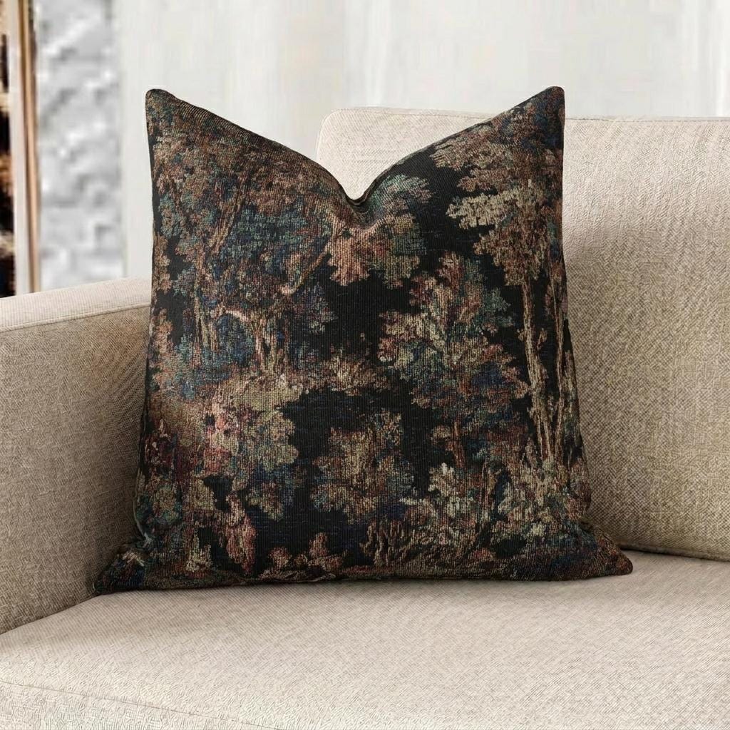 Woodland Forest Black Woven Throw Pillow with Insert, 17" x 18" - Haven Walls