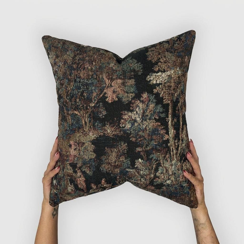 Woodland Forest Black Woven Throw Pillow with Insert, 17" x 18" - Haven Walls