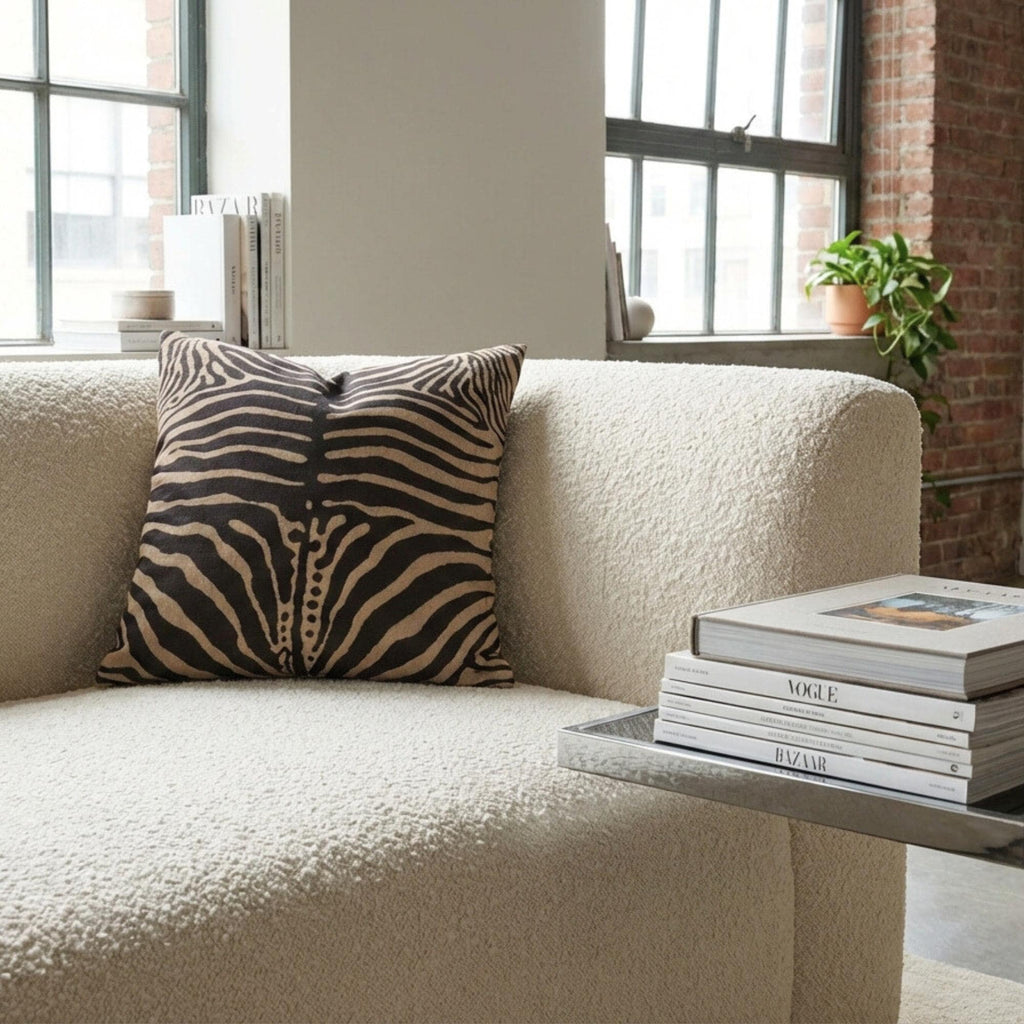 Zebra Stripe Faux Linen Throw Pillow with Insert - Haven Walls