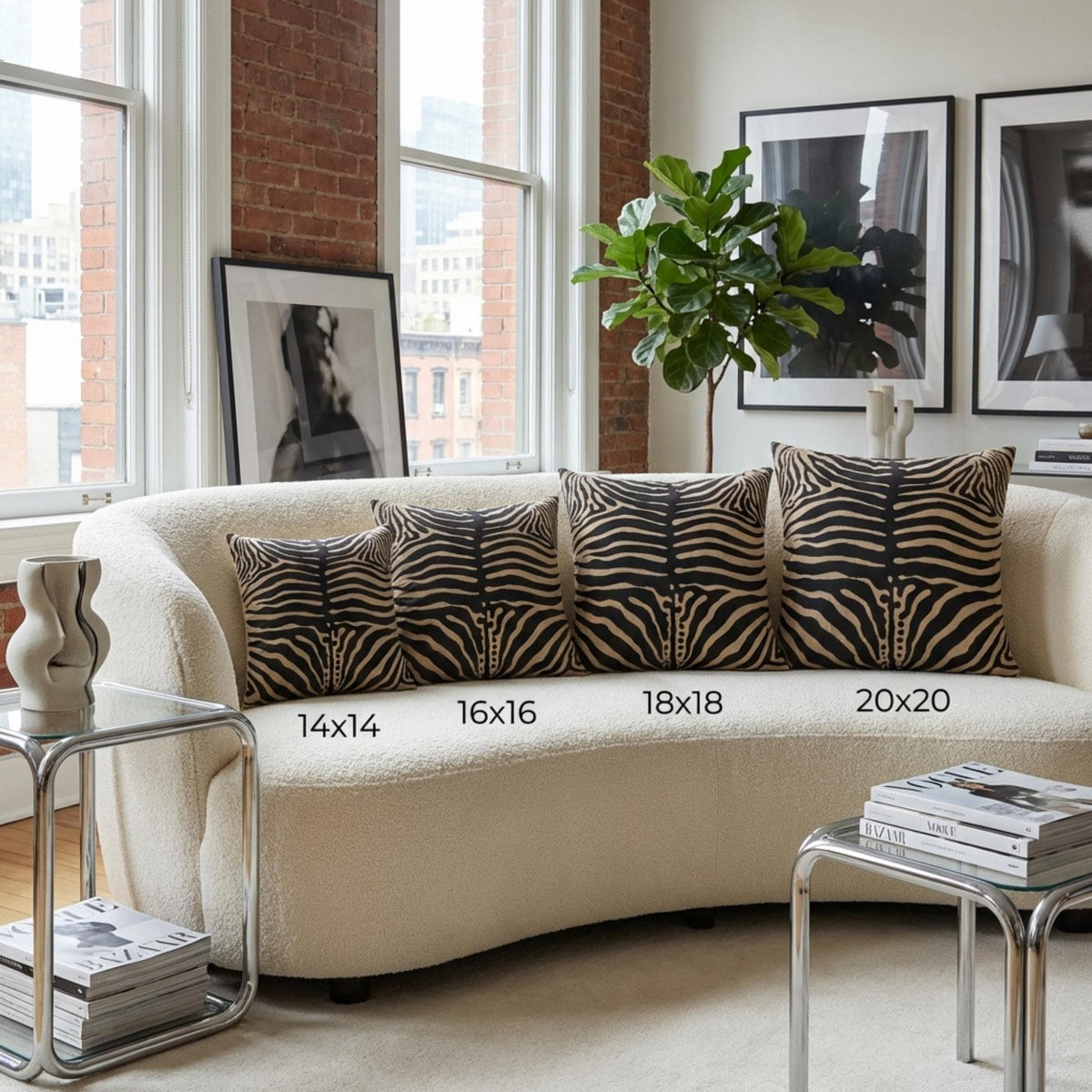 Zebra Stripe Faux Linen Throw Pillow with Insert - Haven Walls