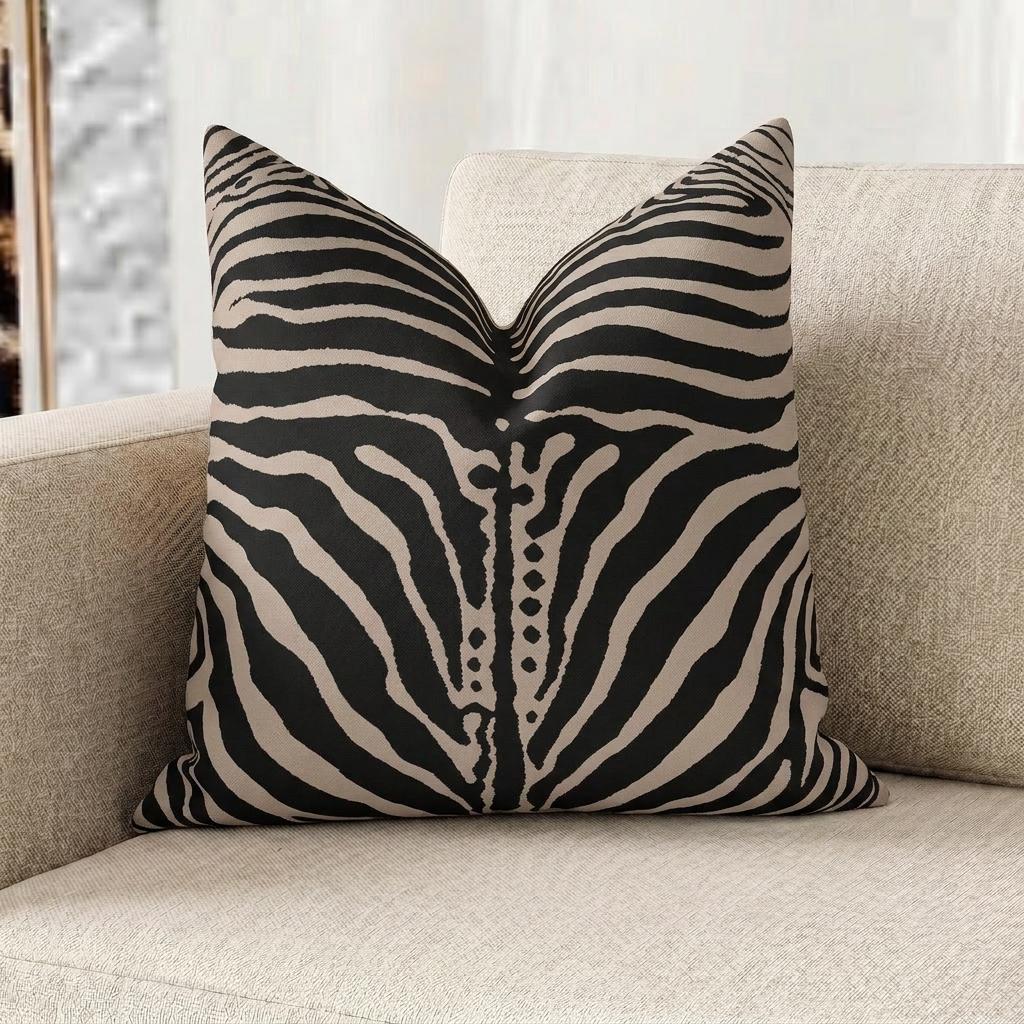 Zebra Stripe Faux Linen Throw Pillow with Insert - Haven Walls