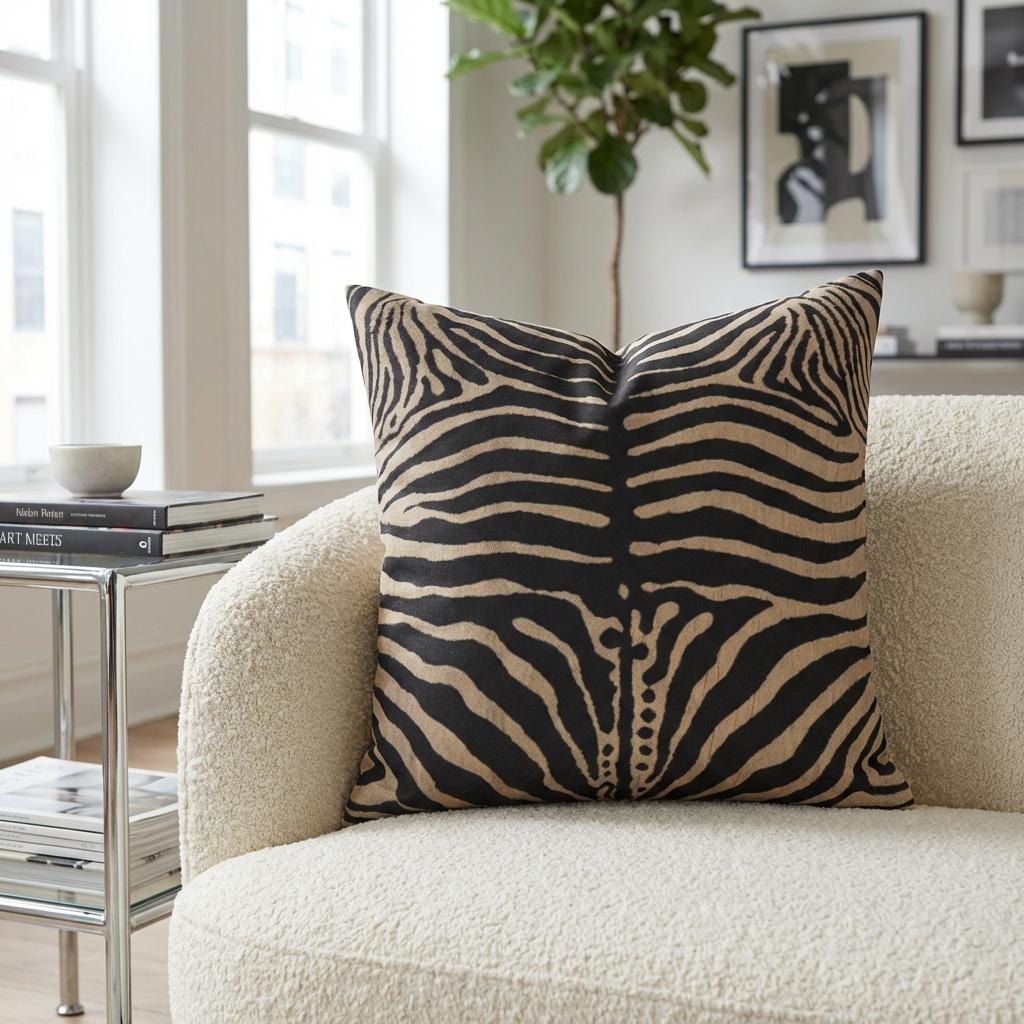 Zebra Stripe Faux Linen Throw Pillow with Insert - Haven Walls